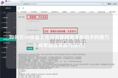 如何在iOS设备上充分发挥闲鱼手机助手的潜力？探索最佳实践与技巧！
